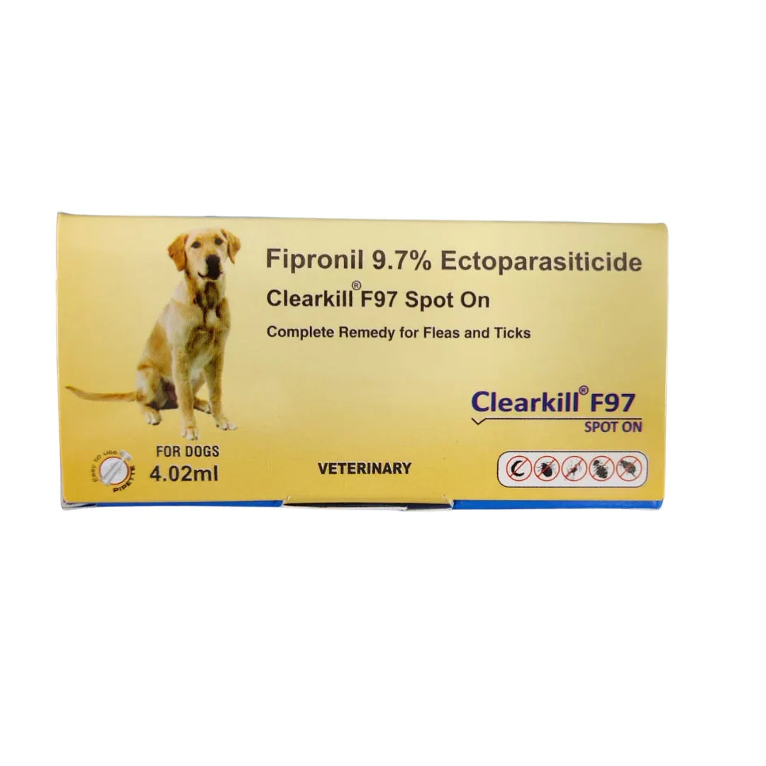 Clearkill F97 Spot On for Dogs, Flea and Tick Treatment (0.67 ml, 1.34 ml, 2.68 ml & 4.02 ml) (Fipronil 9.7% Ectoparasiticide)