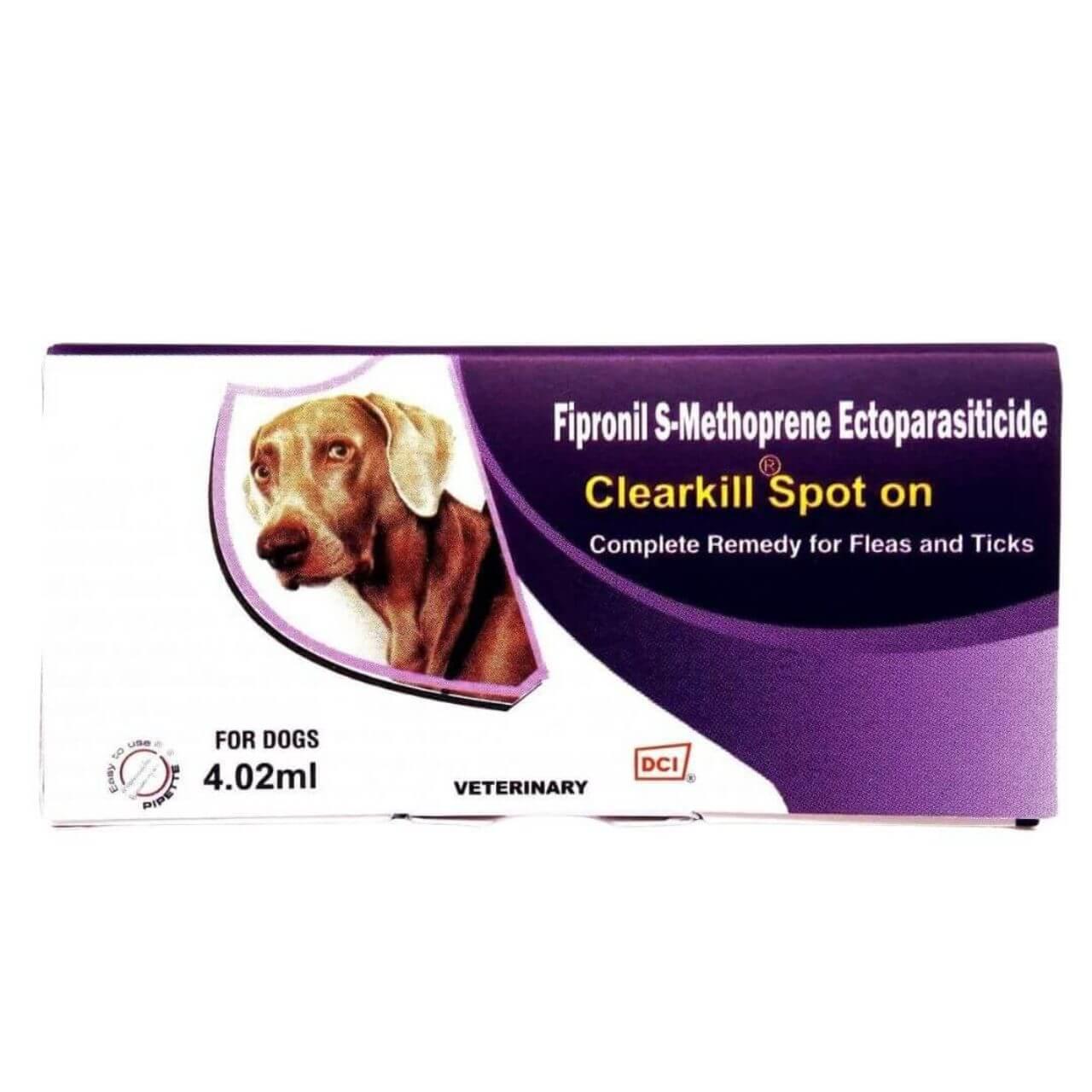 Clearkill Flea and Tick Spot On for Dogs (0.67 ml, 1.34 ml, 2.68 ml & 4.02 ml) (Fipronil S-Methoprene Ectoparasiticide)