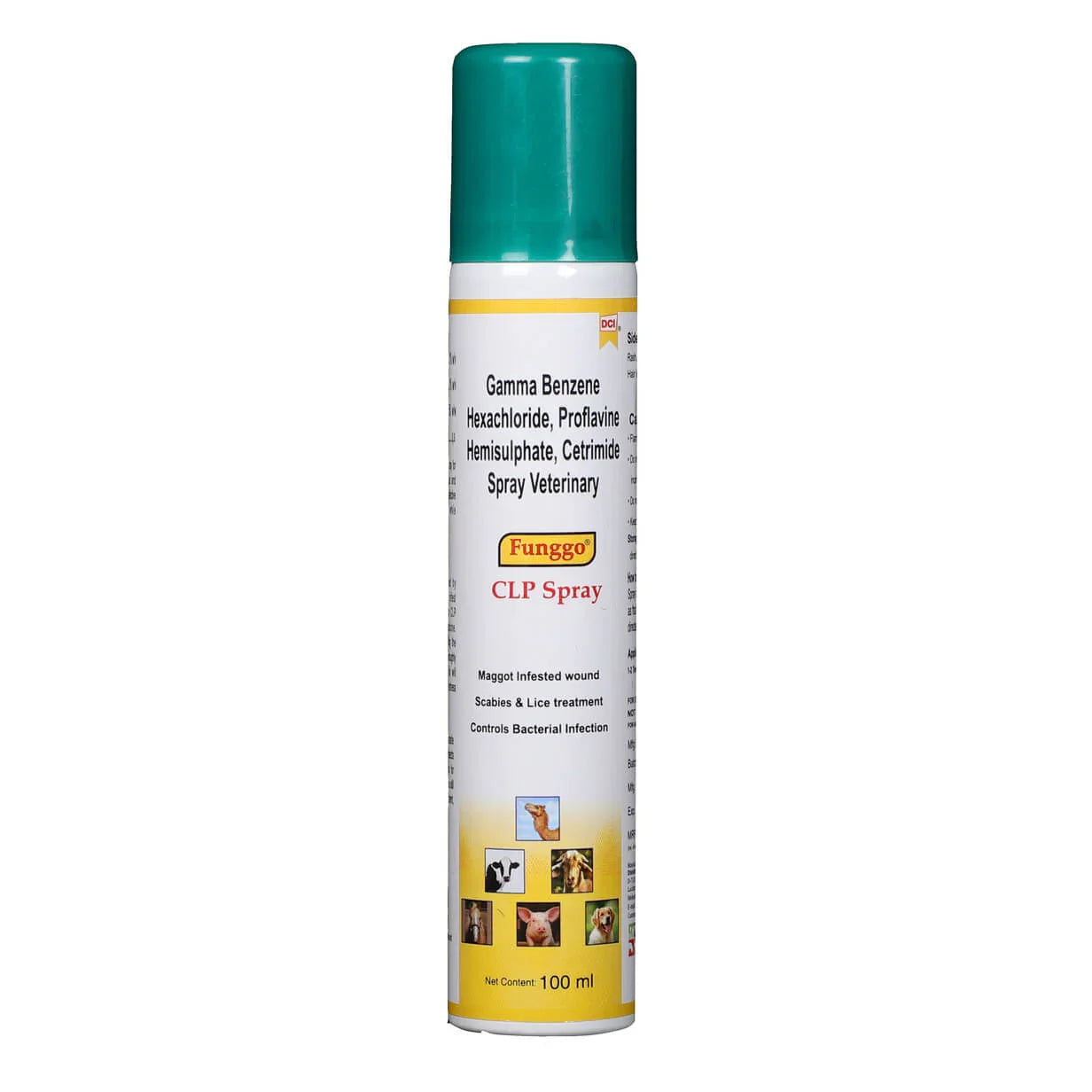 Funggo CLP Wound Treatment Spray for Animals | Maggot-Infested Wound Care & Lice Control | With Gamma Benzene Hexachloride, Proflavine Hemisulphate & Cetrimide | 100 ml