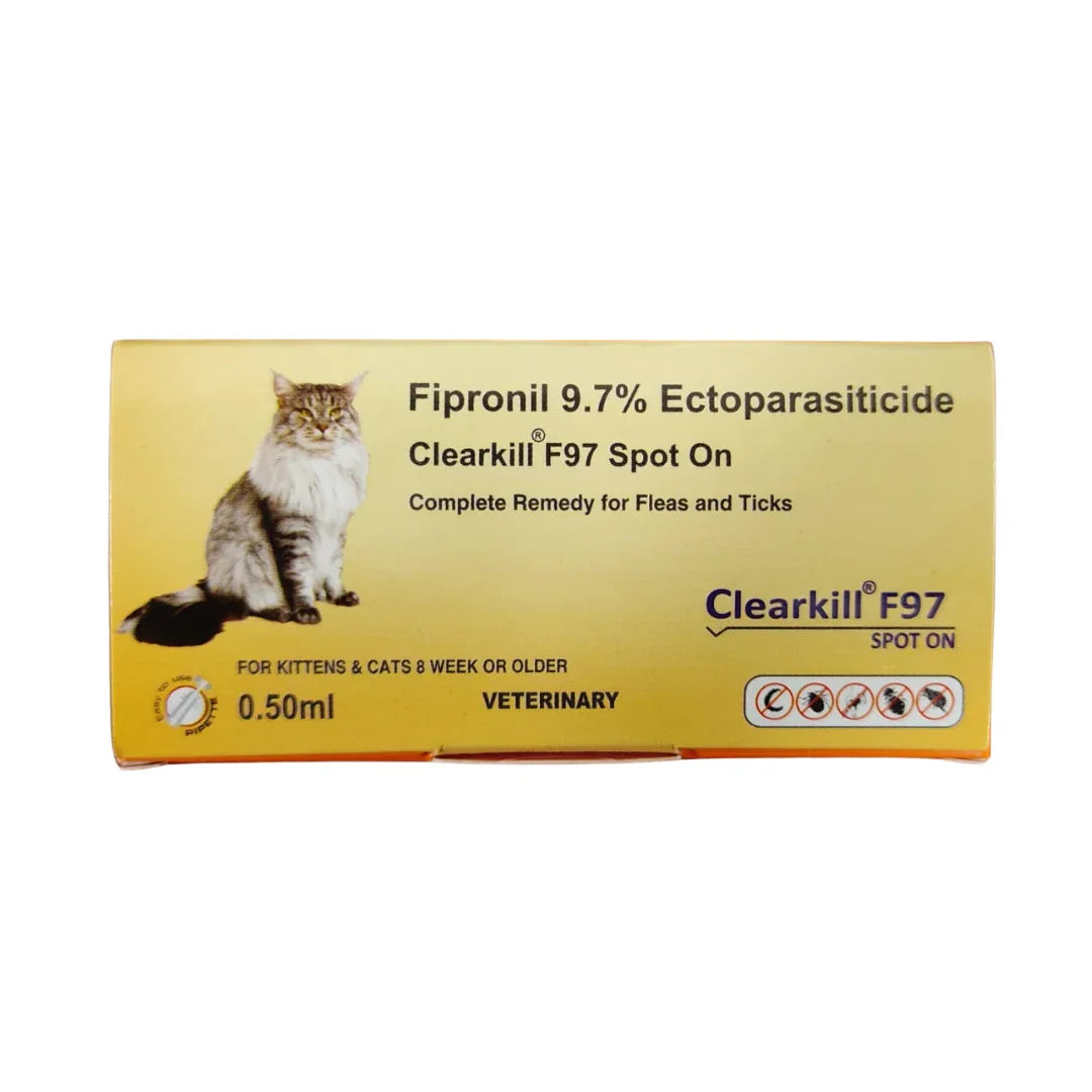 Clearkill F97 Spot On for Kitten and Cats, Pipette Of 0.50ml ,Treatment of Fleas and Ticks (Fipronil Spot On)