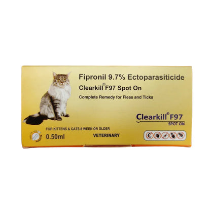 Clearkill F97 Spot On for Kitten and Cats, Pipette Of 0.50ml ,Treatment of Fleas and Ticks (Fipronil Spot On)