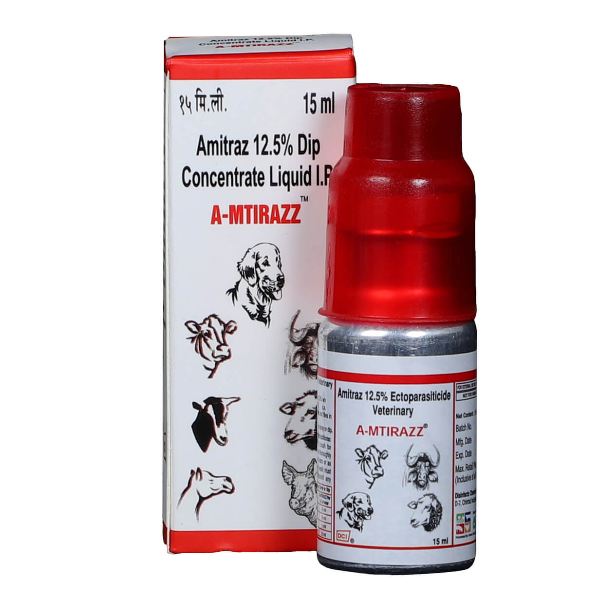 A-mtirazz Anti Flea  12.5%   Solution for Dogs , Cows and Others Cattle , Treatment of Fleas, Ticks & Chewing Lice Infestation , (15 ml & 50 ml) (Amitraz Dip Concentrate Liquid)