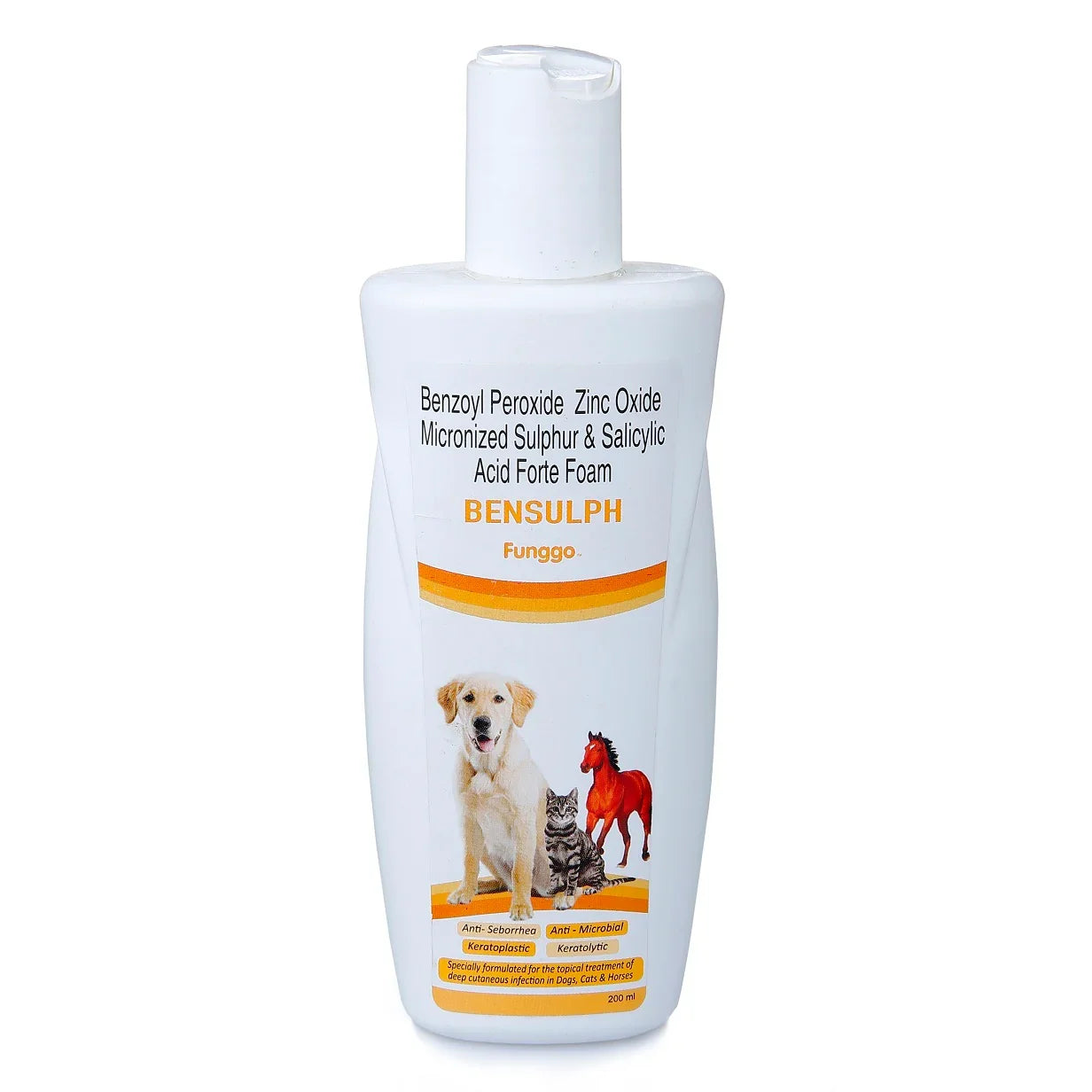 Bensulph Shampoo, Anti Seborrhea Microbial for Dog, Cat and Horse  (Benzoyl Peroxide, Zinc Oxide, Micronized Sulphur, Salicylic Acid, Forte Foam), 200 ml