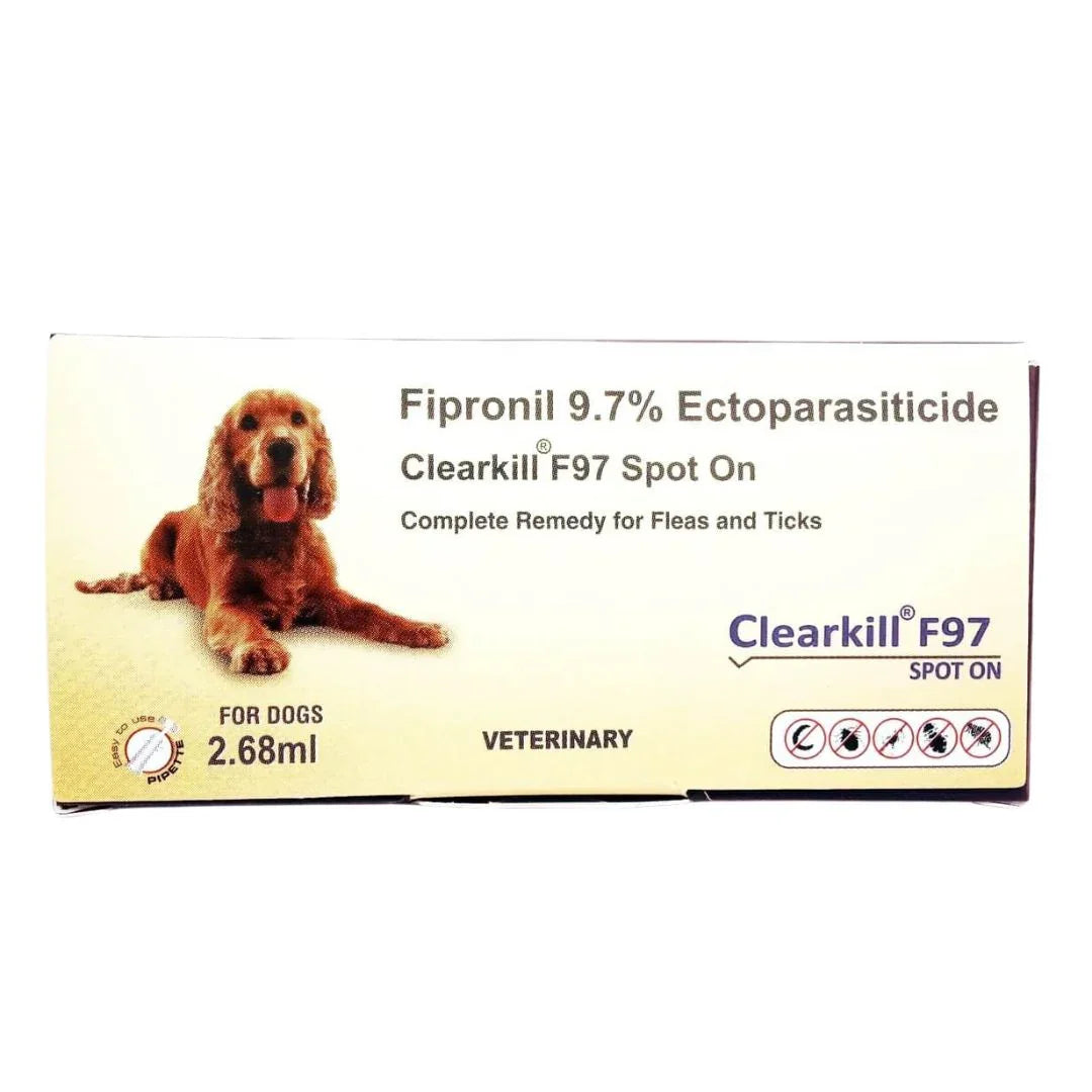 Clearkill F97 Spot On for Dogs, Flea and Tick Treatment (0.67 ml, 1.34 ml, 2.68 ml & 4.02 ml) (Fipronil 9.7% Ectoparasiticide)