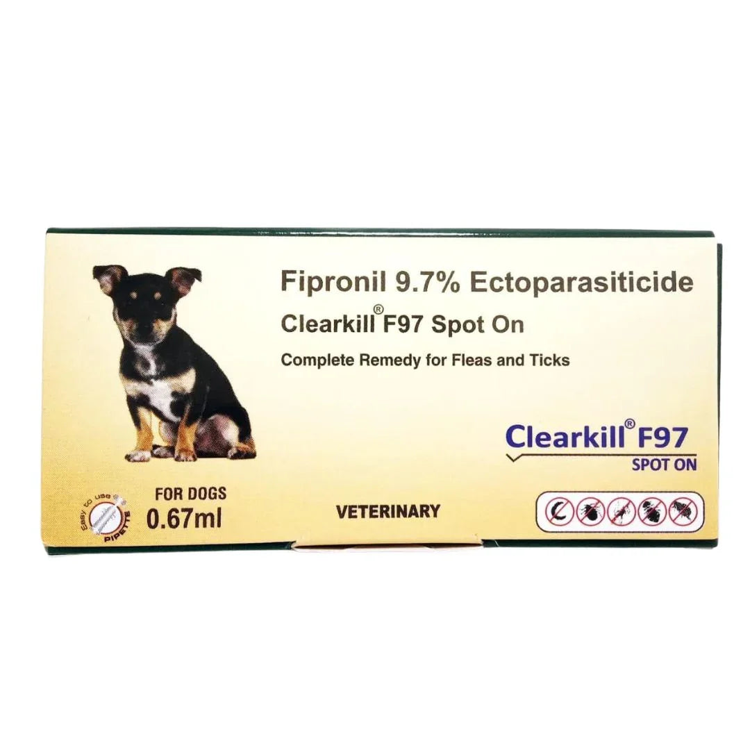 Clearkill F97 Spot On for Dogs, Flea and Tick Treatment (0.67 ml, 1.34 ml, 2.68 ml & 4.02 ml) (Fipronil 9.7% Ectoparasiticide)