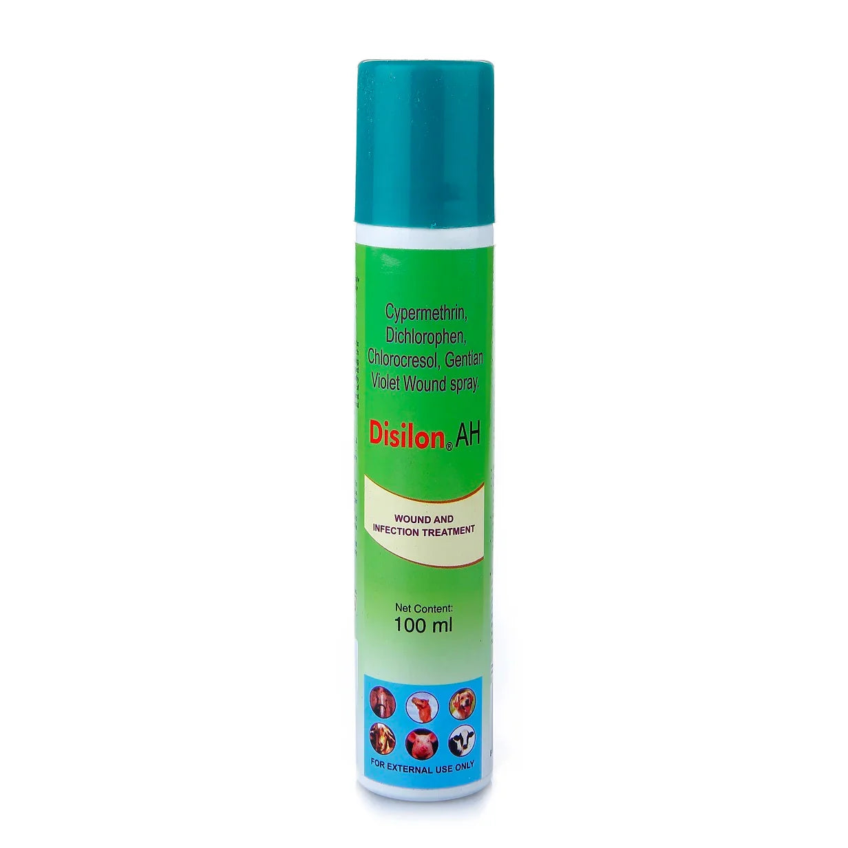 Disilon AH – Wound Spray for Cattle and Animals, (Cypermethrin, Dichlorophen, Chlorocresol & Gentian Violet), 100 ml