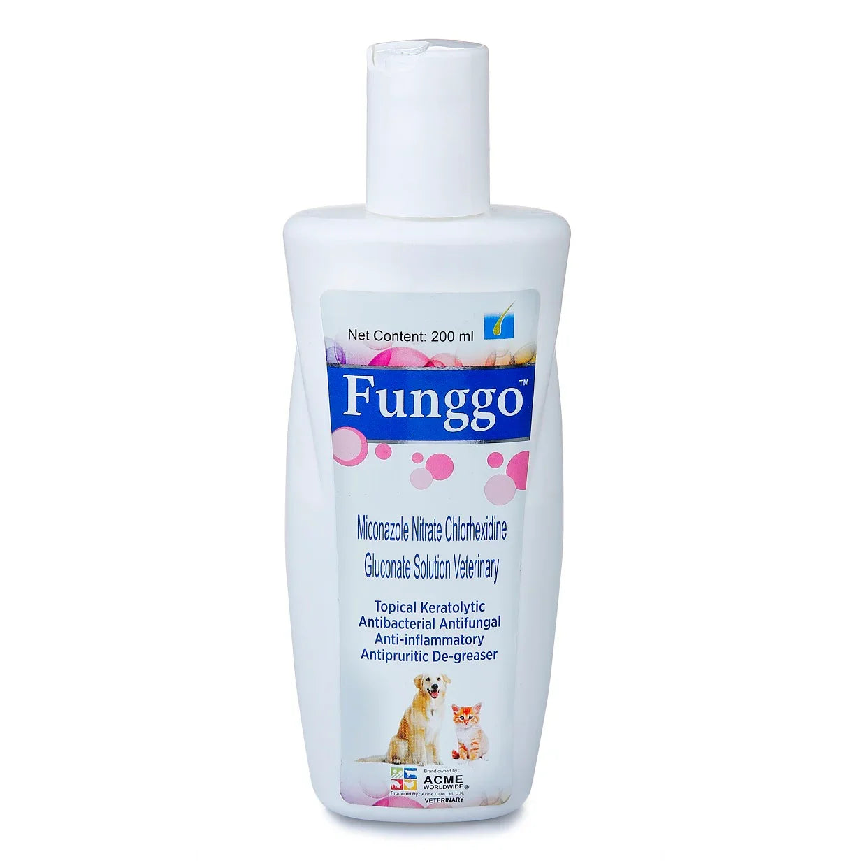 Funggo, Anti Fungal, Anti-Dandruff Dog Shampoo (Miconazole Nitrate Chlorhexidine Gluconate Solution) , 200 ml